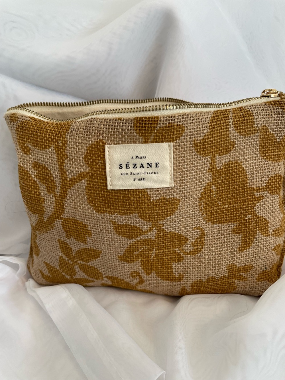 Sézane Beige and Mustard Floral Zip Pouch